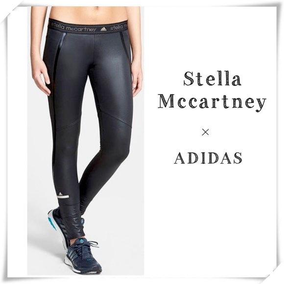 STELLA Mccartney Adidas Spell out Waist Ankle zip Running tights in Shiny Black - Picture 1 of 10